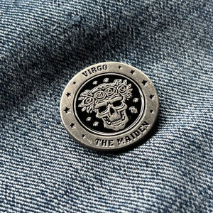 Virgo Skull Zodiac Sign Pin Badge - PATCHERS Pin Badge