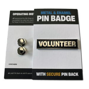 Volunteer Silver Black Pin Badge - PATCHERS Pin Badge