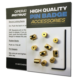 10 Locking Pin Keepers (Gold Colour) - PATCHERS Pin Badge