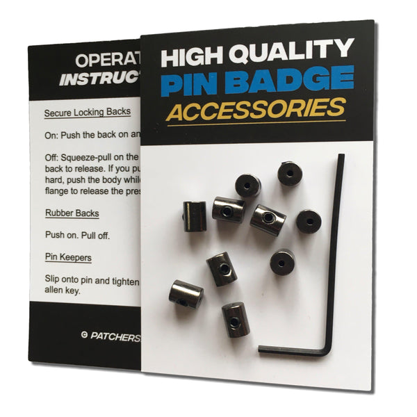 10 Locking Pin Keepers (Gun Metal Colour) - PATCHERS Pin Badge