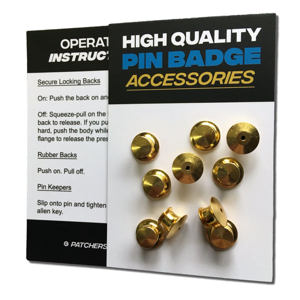 10 Secure Locking Pin Backs (Gold Colour Finish) - PATCHERS Pin Badge