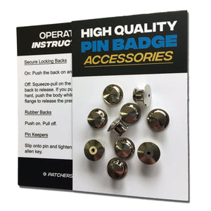 10 Secure Locking Pin Backs (Silver Colour Finish) - PATCHERS Pin Badge
