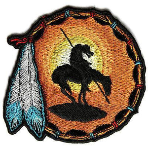 3½" End Of The Trail Indian Feathers Patch - PATCHERS Iron on Patch