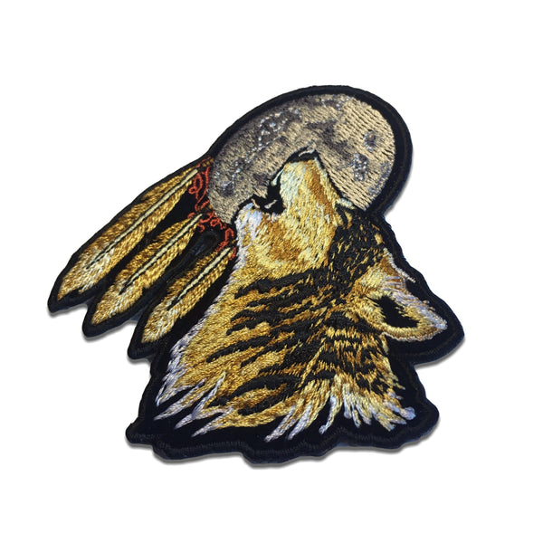 3½" Howling Wolf Moon Feathers Patch - PATCHERS Iron on Patch