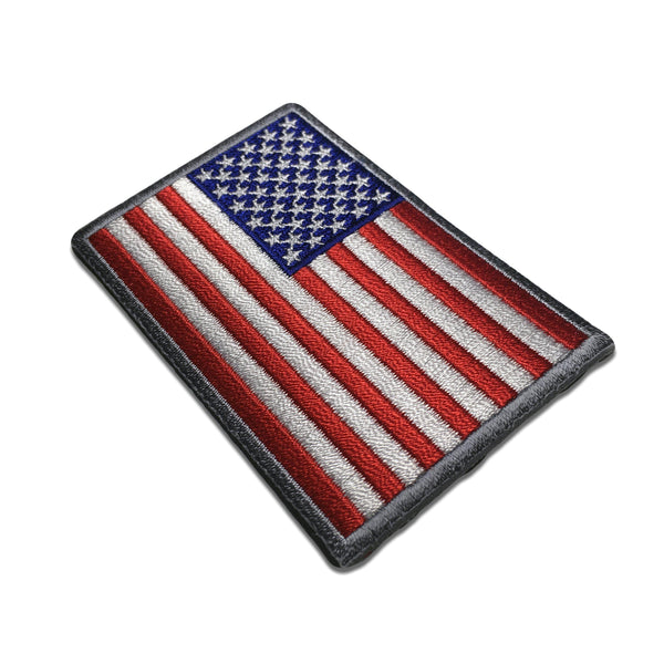 3" American US Flag Silver Border Patch - PATCHERS Iron on Patch