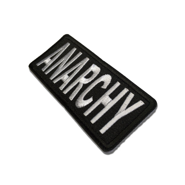 3" Anarchy White on Black Patch - PATCHERS Iron on Patch