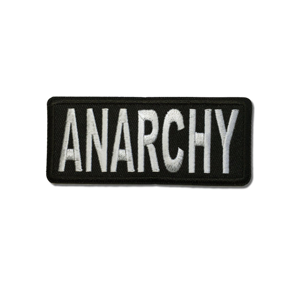 3" Anarchy White on Black Patch - PATCHERS Iron on Patch