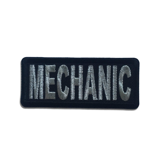 3" Metallic Silver on Black Mechanic Patch - PATCHERS Iron on Patch