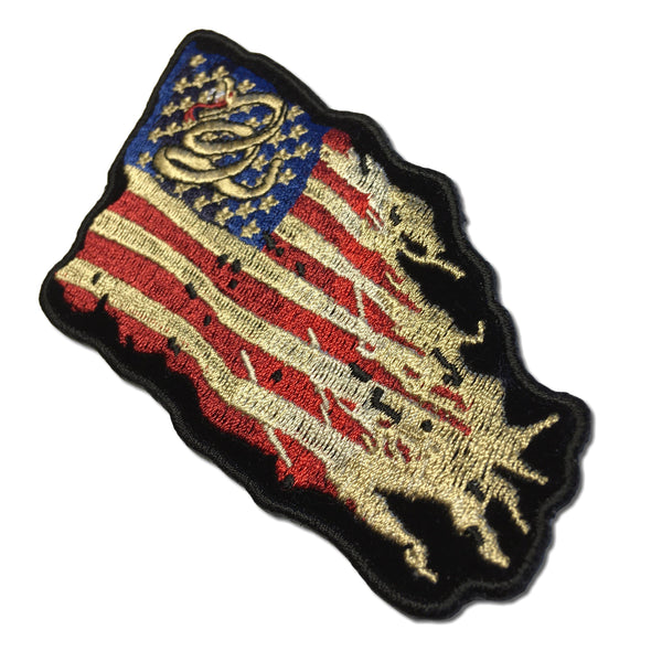 4½" Don't Tread on Me Tattered American US Flag Patch - PATCHERS Iron on Patch