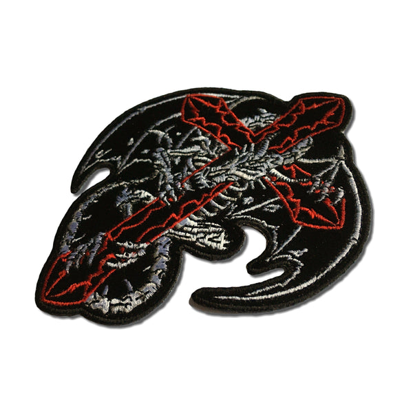 4¼" Dragon Skeleton Cross Patch - PATCHERS Iron on Patch