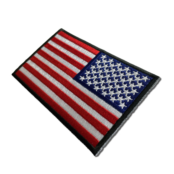 4" Reversed American US Flag Black Border Patch - PATCHERS Iron on Patch