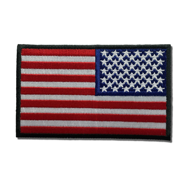 4" Reversed American US Flag Black Border Patch - PATCHERS Iron on Patch
