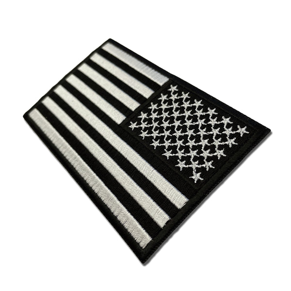 4" Reversed American US Flag Black & White Patch - PATCHERS Iron on Patch