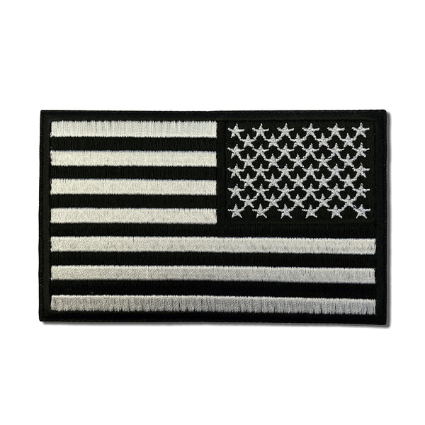 4" Reversed American US Flag Black & White Patch - PATCHERS Iron on Patch