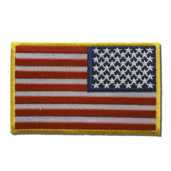 4" Reversed American US Flag Yellow Border Patch - PATCHERS Iron on Patch