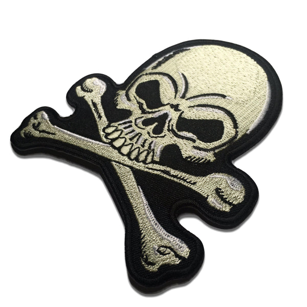 4" Skull Cross Bones Cream White Patch - PATCHERS Iron on Patch