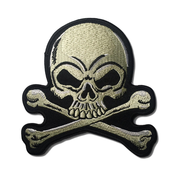 4" Skull Cross Bones Cream White Patch - PATCHERS Iron on Patch