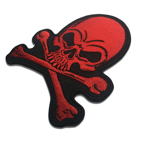 4" Skull Cross Bones Red Patch - PATCHERS Iron on Patch