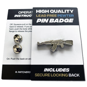 AK47 Kalashnikov 3D Polished Pewter Pin Badge - PATCHERS Pin Badge