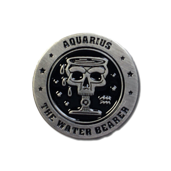 Aquarius Skull Zodiac Sign Pin Badge - PATCHERS Pin Badge