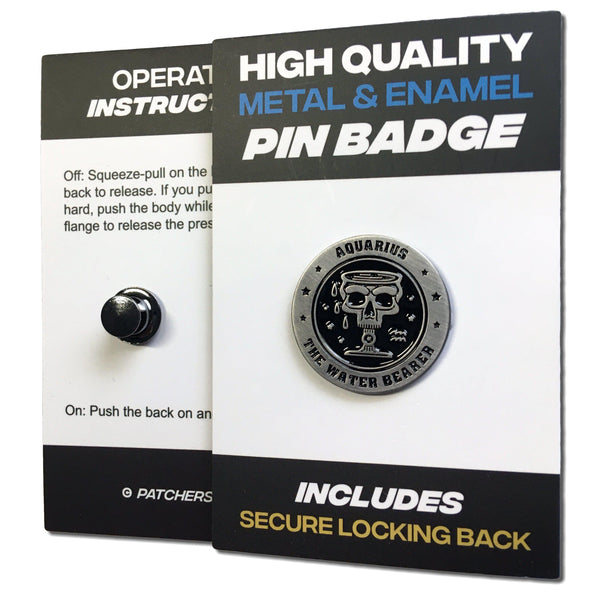 Aquarius Skull Zodiac Sign Pin Badge - PATCHERS Pin Badge