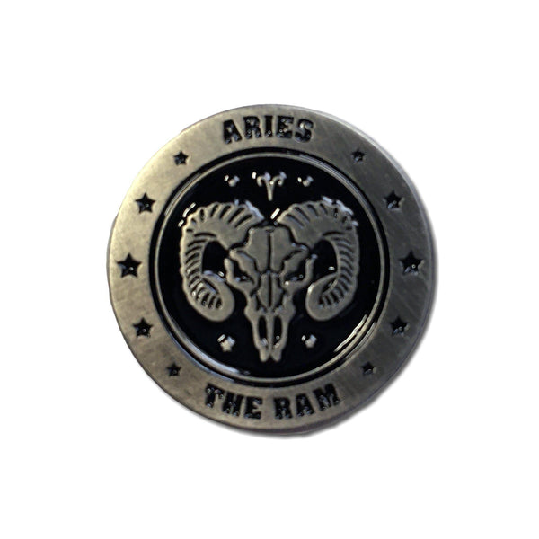Aries Skull Zodiac Sign Pin Badge - PATCHERS Pin Badge