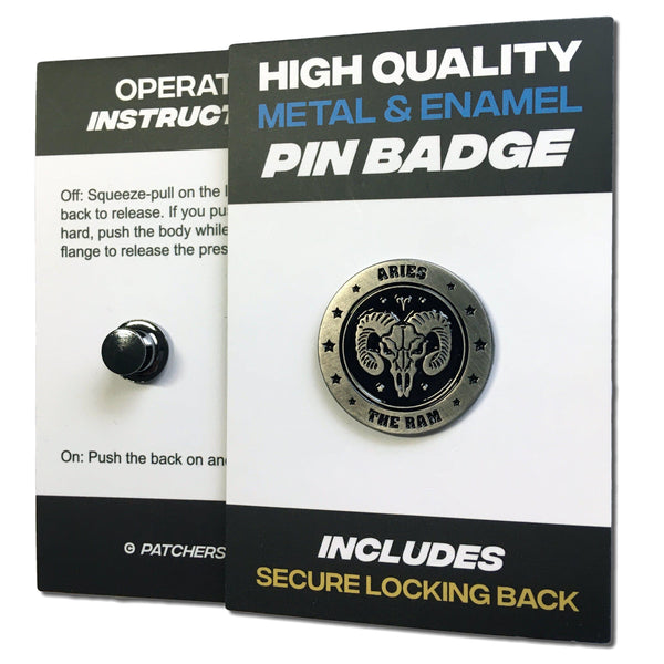 Aries Skull Zodiac Sign Pin Badge - PATCHERS Pin Badge