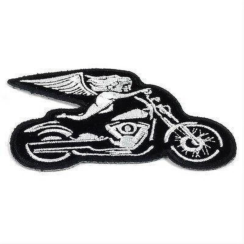 Embroidered Biker Angel On Motorcycle White Iron on Sew on Patch – PATCHERS