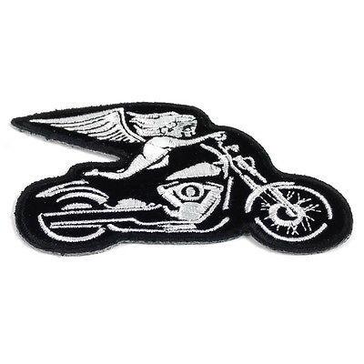 Biker Angel On Motorcycle White Patch - PATCHERS Iron on Patch