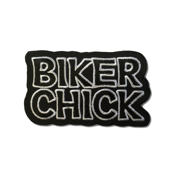 Biker Chick Black White Patch - PATCHERS Iron on Patch