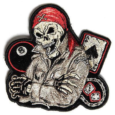 Biker Guy Skull 8 Ball Ace Dice Patch - PATCHERS Iron on Patch