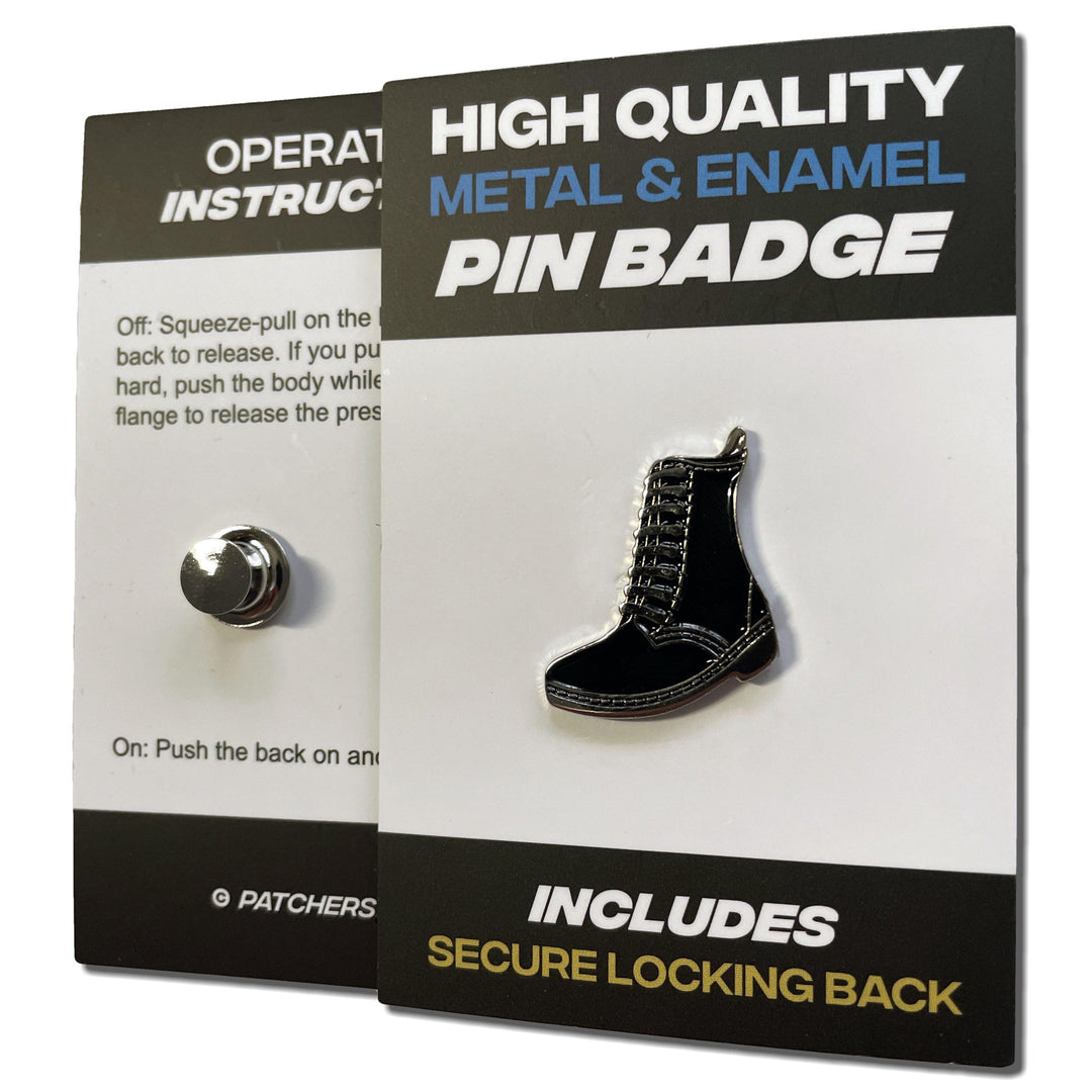 Boot Locking Pin Metal & Enamel Black Boot Pin Badge with Secure Locking Back – PATCHERS