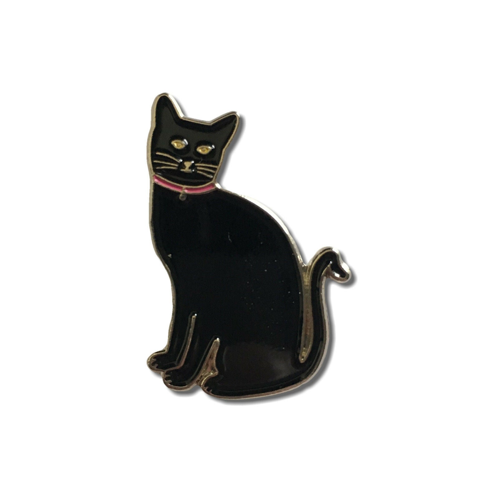 Quality Metal And Enamel Black Cat Pin Badge With Secure Locking Back