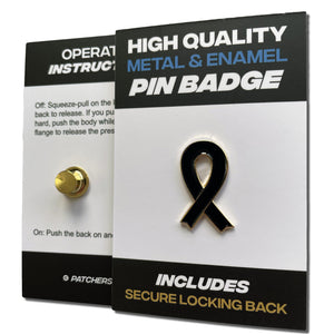 Black Ribbon Gold Plated Pin Badge - PATCHERS Pin Badge