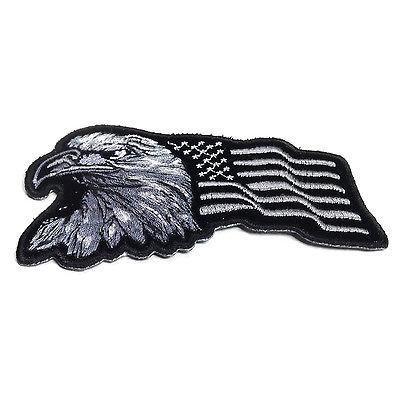 Black Silver Eagle Waving US Flag Facing Left Patch - PATCHERS Iron on Patch
