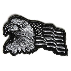 Black Silver Eagle Waving US Flag Facing Left Patch - PATCHERS Iron on Patch