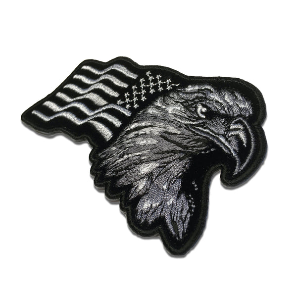 Black Silver Eagle Waving US Flag Facing Right Patch - PATCHERS Iron on Patch