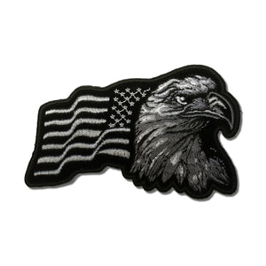 Black Silver Eagle Waving US Flag Facing Right Patch - PATCHERS Iron on Patch