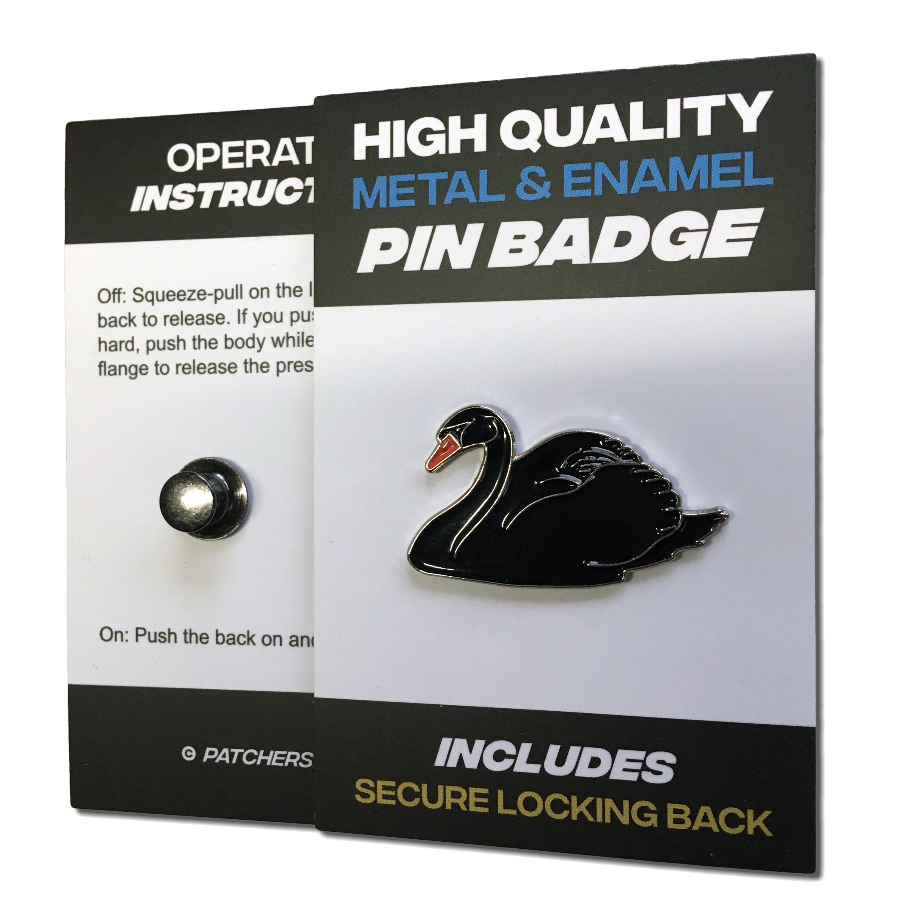 Metal & Enamel Black Swan Pin Badge with Secure Locking Back – PATCHERS