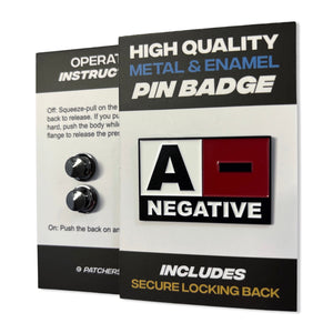 Blood Type A NEGATIVE Pin Badge - PATCHERS Pin Badge