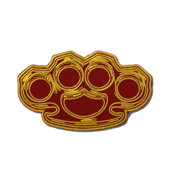 Brass Knuckles in Red and Yellow Patch - PATCHERS Iron on Patch