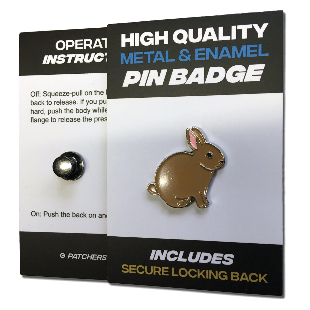 Metal & Enamel Brown Rabbit Pin Badge with Secure Locking Back – PATCHERS