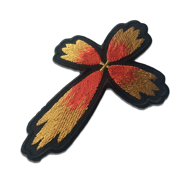 Christian Cross Red Yellow Flower Petal Patch - PATCHERS Iron on Patch