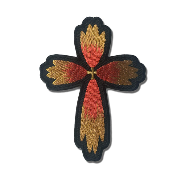 Christian Cross Red Yellow Flower Petal Patch - PATCHERS Iron on Patch