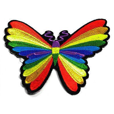 Patch, Embroidered Patch (Iron-On or Sew-On), Colorful Rainbow Butterfly,  4 x 4