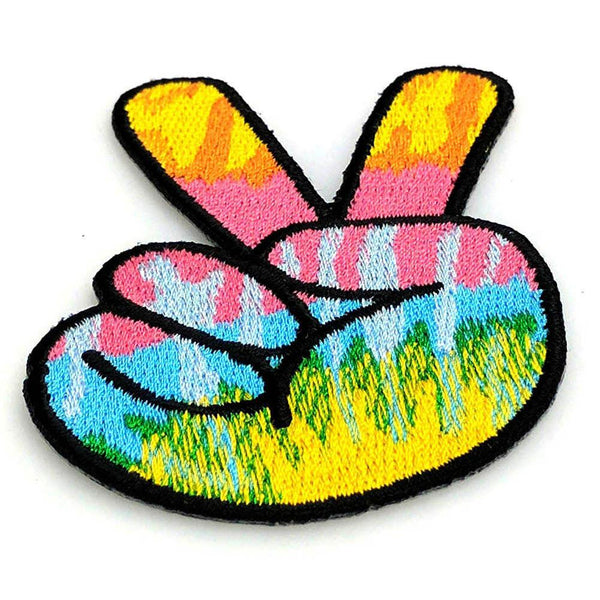 Colourful Peace Fingers Hand Sign Patch - PATCHERS Iron on Patch