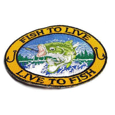 Fish To Live Live To Fish Bass Patch - PATCHERS Iron on Patch
