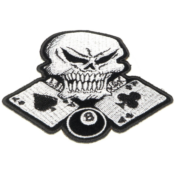 Gambler Skull 8 Ball Ace Patch - PATCHERS Iron on Patch