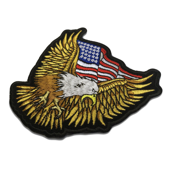 Gold Eagle With US Flag Patch - PATCHERS Iron on Patch