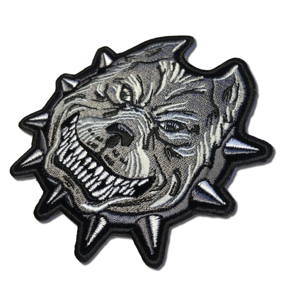 Grey Pitbull Spike Collar Dog Patch - PATCHERS Iron on Patch